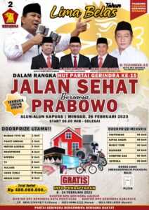 HUT ke-15 Partai Gerindra, Puluhan Ribu Masyarakat Ikuti Jalan Sehat di Pontianak