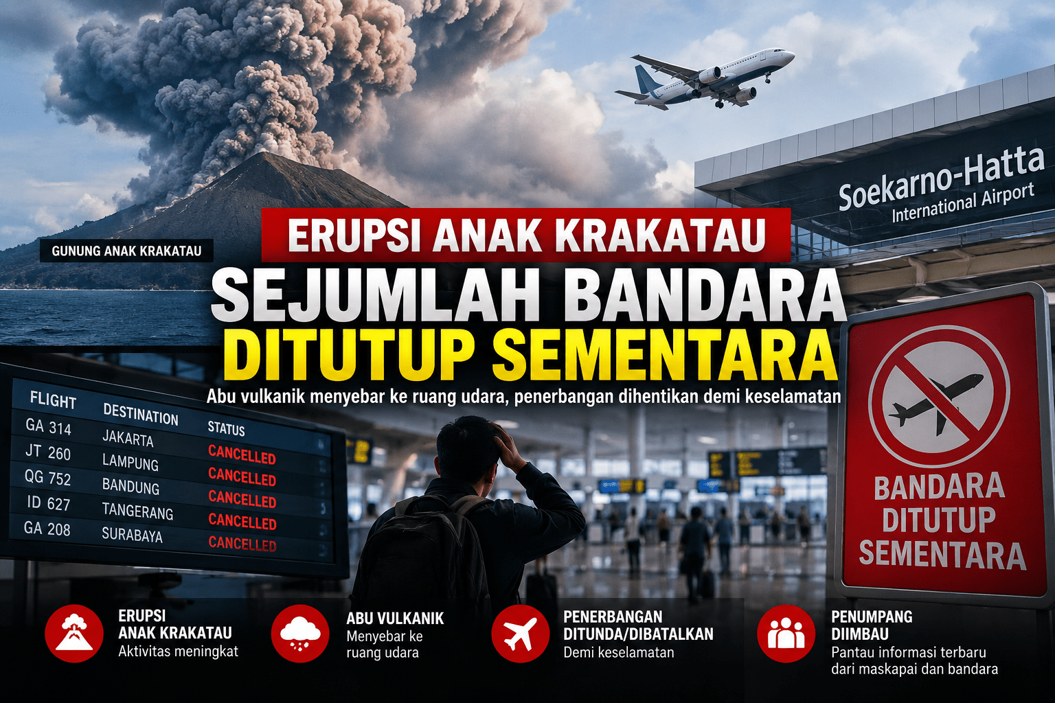 Erupsi Anak Krakatau Ganggu Penerbangan Sejumlah Bandara Ditutup Sementara