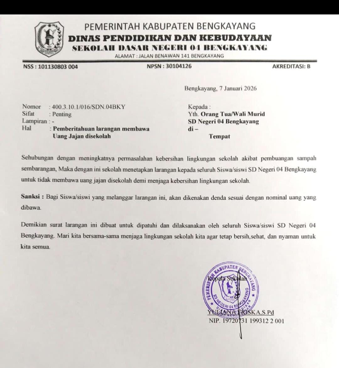 Wujudkan Sekolah Sehat dan Bebas Sampah, SDN 04 Bengkayang Larang Siswa Bawa Uang Jajan